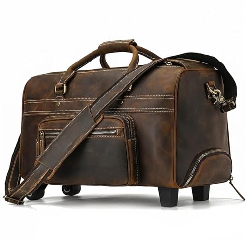 Reisetasche Mit Rollen Echtes Leder Hand Laugage Reisetasche mit Rädern Männer Frauen Rolling Duffle Taschen Rollen Handtaschen FüR GepäCkaufbewahrung(Design3) von ZYAYNG