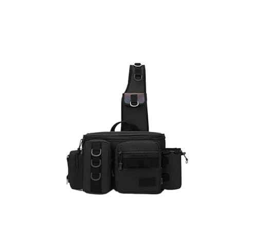 ZYAYNG Angeltasche Angelgerät Rucksack Locken Box Getriebe Lagerung Tasche Fanny Pack for Männer Fliegen Angeln Rucksack Mit Rute Halter Sling Schulter Tasche FüR AngelausrüStung(Black) von ZYAYNG