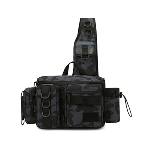 ZYAYNG Angeltasche Angelgerät Rucksack Locken Box Getriebe Lagerung Tasche Fanny Pack for Männer Fliegen Angeln Rucksack Mit Rute Halter Sling Schulter Tasche FüR AngelausrüStung(Black and Grey) von ZYAYNG