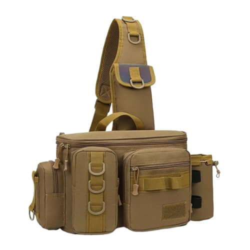 ZYAYNG Angeltasche Angelgerät Rucksack Locken Box Getriebe Lagerung Tasche Fanny Pack for Männer Fliegen Angeln Rucksack Mit Rute Halter Sling Schulter Tasche FüR AngelausrüStung(Khaki) von ZYAYNG