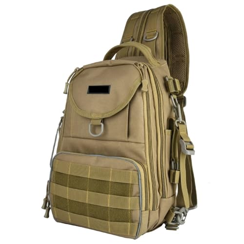 ZYAYNG Angeltasche Angeln Tasche Wasserdicht Nylon Rucksack Hand Brust Tasche Männer Frauen Outdoor Camping Wandern Angeln Tackles Taschen FüR AngelausrüStung(Khaki) von ZYAYNG