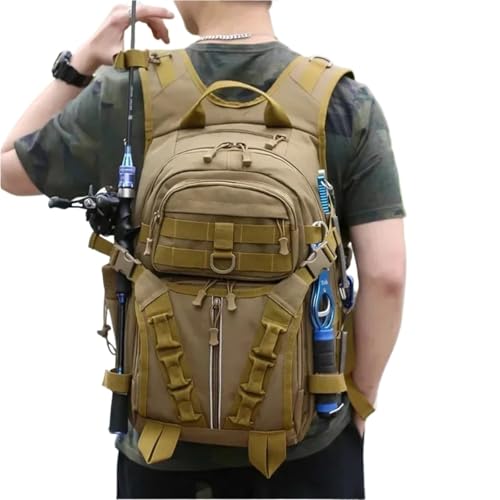 ZYAYNG Angeltasche Männer Angeln Locken Stange Box Tasche Camping Klettern Rucksack Multi-Funktion Männer Taschen Angeln Schulter Tasche FüR AngelausrüStung(Khaki) von ZYAYNG