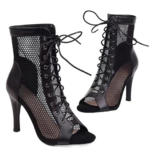 ZYAYNG Sandalen Mit Absatz Damen High Top Sandalen Atmungsaktive Mesh Heel Tanzschuhe Sommer Booties for Ballsaal FüR Damen(Black,39) von ZYAYNG