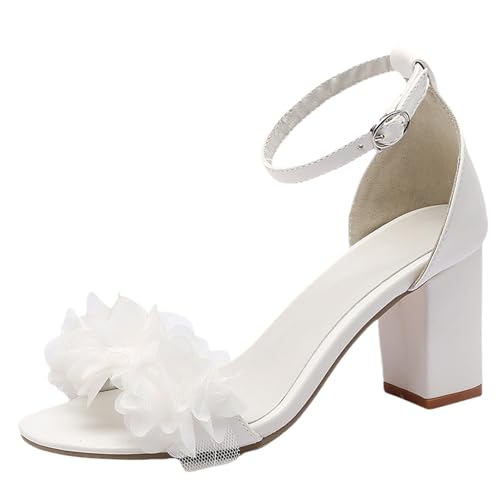 ZYAYNG Sandalen Mit Absatz Plateausandalen, runde Zehenpartie, Sommersandalen mit dickem Absatz, Blumen-Sandalen offener, bequem, elegant FüR Damen(40) von ZYAYNG
