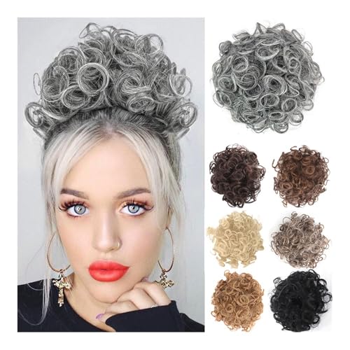Dutt-Haarteile für Frauen, 10 Zoll Messy Bun Haarspange – Elastische Haarverlängerung mit Kordelzug for Frauen(Brown White Mix) von ZYDLMBJL