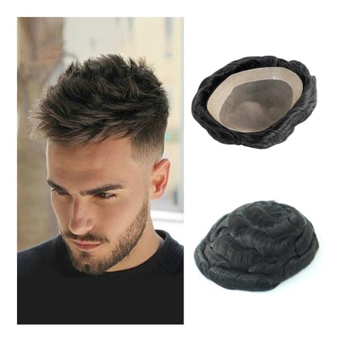 Haarsystem für Männer, Herren-Toupet, indisches Echthaar, System Mono NPU, Basiswelle(Brown,6x8INCH) von ZYDLMBJL