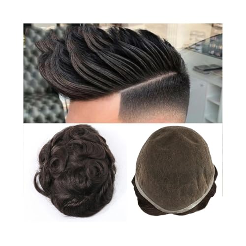 Haarsystem für Männer, Indisches Remy-Haarersatzsystem, 20,3 x 25,4 cm, Schweizer Spitze, Echthaarteile, Perücke for Männer, handgefertigt, volle Spitze, Herren-Toupet(Darkest Brown) von ZYDLMBJL