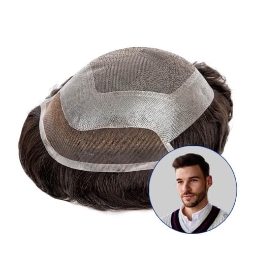 Haarsystem für Männer, Spitzen-Toupet for Männer, 100% Echthaar, männliche Perücke und Haarprothese(Light black,7x9INCH) von ZYDLMBJL