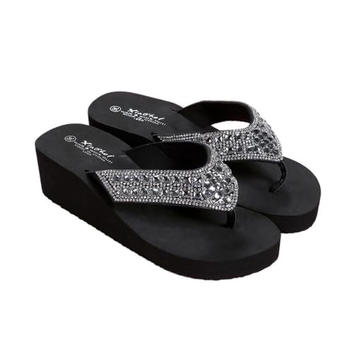 ZYDLMBJL Duschschuhe, Atmungsaktive Damen Sommer Sandalen mit Keilabsatz for Strand & Outdoor(Black,38 EU) von ZYDLMBJL