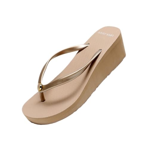 ZYDLMBJL Duschschuhe, Flip-Flops for Damen mit 6 cm Dicker Sohle – rutschfeste Sommer-Strandsandalen(Apricot,38 EU) von ZYDLMBJL