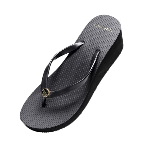 ZYDLMBJL Duschschuhe, Flip-Flops for Damen mit 6 cm Dicker Sohle – rutschfeste Sommer-Strandsandalen(Black,43 EU) von ZYDLMBJL