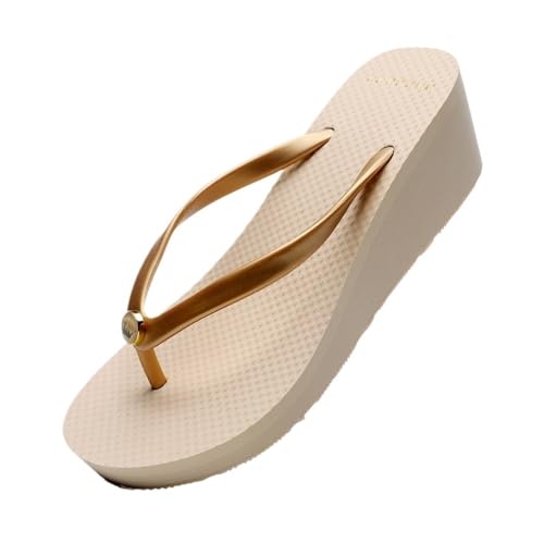 ZYDLMBJL Duschschuhe, Flip-Flops for Damen mit 6 cm Dicker Sohle – rutschfeste Sommer-Strandsandalen(Gold,40 EU) von ZYDLMBJL