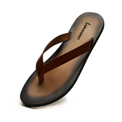 ZYDLMBJL Duschschuhe, Herren Flip Flops aus Rindsleder – Strandsandalen mit Clip-Toe for Sommer & Outdoor(Brown,39 EU) von ZYDLMBJL