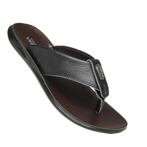 ZYDLMBJL Duschschuhe, Herren-Flip-Flops aus Rindsleder von Head – Lässige Hausschuhe for Komfort und Stil(Black,38 EU) von ZYDLMBJL