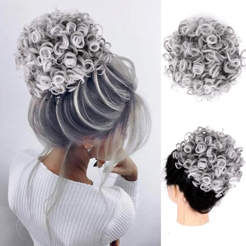 ZYDLMBJL Dutt-Haarteile für Frauen, Großes Messy Bun-Haarteil for Frauen! Zerzauste Hochsteckfrisur mit Kordelzug, synthetischen Haargummis – lockiger, gewellter Clip(Gray) von ZYDLMBJL