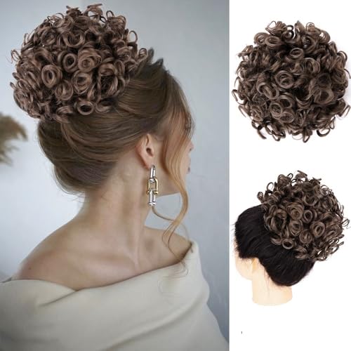ZYDLMBJL Dutt-Haarteile für Frauen, Großes Messy Bun-Haarteil for Frauen! Zerzauste Hochsteckfrisur mit Kordelzug, synthetischen Haargummis – lockiger, gewellter Clip(Medium Brown) von ZYDLMBJL