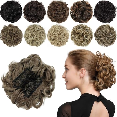 ZYDLMBJL Dutt-Haarteile für Frauen, Haarteil mit Rosenknospen-Chignon und Kämmen – Locken-Dutt-Extensions, Scrunchie-Hochsteckfrisur(Brown Gold) von ZYDLMBJL