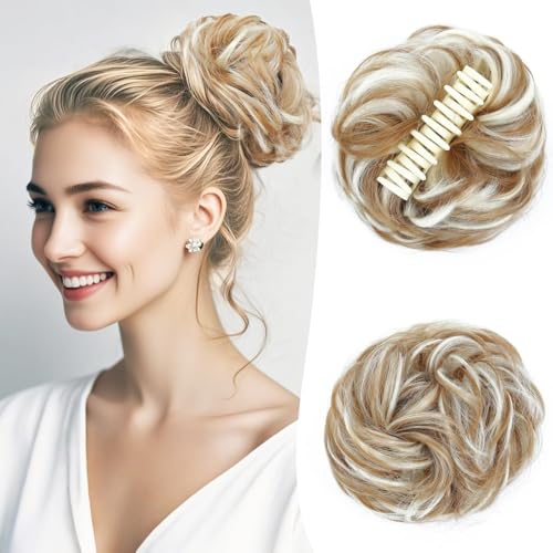 ZYDLMBJL Dutt-Haarteile für Frauen, Messy Bun Haarteil – gewellte Klammer – synthetische Fake Buns for den Alltag von Frauen(Brown and White variegations) von ZYDLMBJL