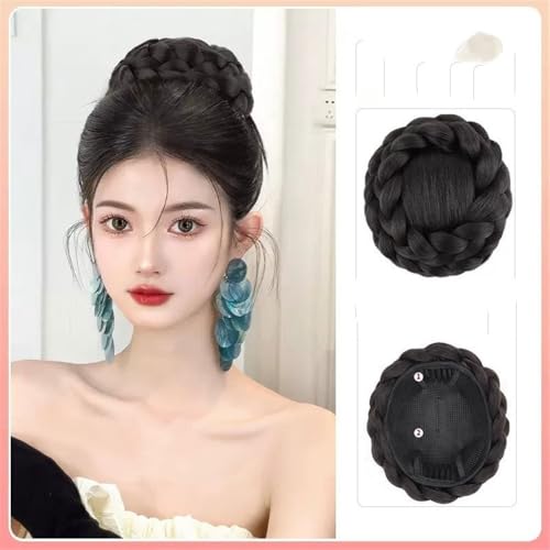ZYDLMBJL Dutt-Haarteile für Frauen, Synthetischer geflochtener Chignon for Tänzer und Partygänger. Haarteile im Donut-Stil mit Haargummis(Black) von ZYDLMBJL