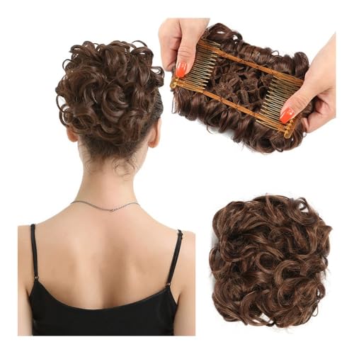 ZYDLMBJL Dutt-Haarteile für Frauen, Synthetischer unordentlicher Dutt for lockiges Haar – Flauschige Perücken-Dutt-Hochsteckfrisur-Abdeckung mit Kamm und Gummiband(Black) von ZYDLMBJL
