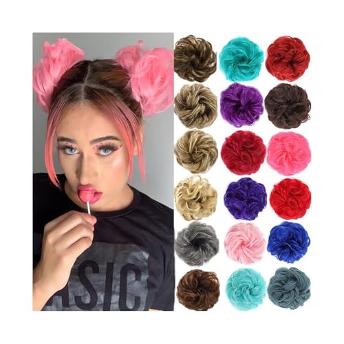 ZYDLMBJL Dutt-Haarteile für Frauen, Unordentlicher, lockiger Clip-in-Haarknoten – Fake Chignon Scrunchie Tails(Light pink) von ZYDLMBJL