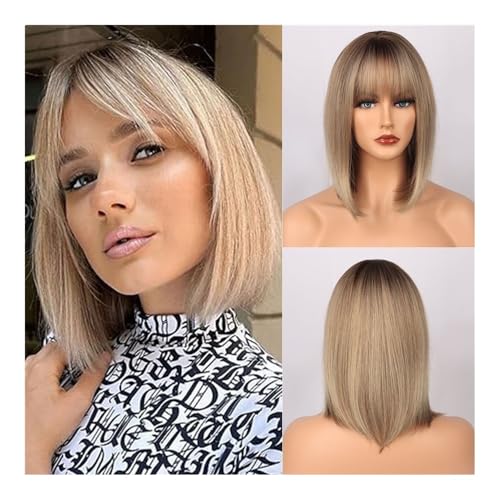 ZYDLMBJL Perücken Echthaar, Frauen tiefgelb Kurze gerade Bob Perücke Chemiefaser Haar Set Frauen Trend Kurze Haare von ZYDLMBJL