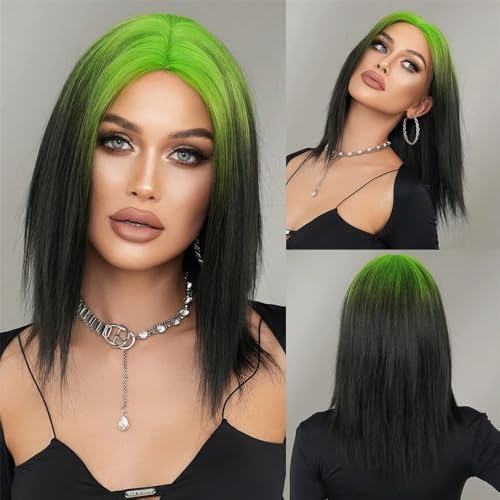 ZYDLMBJL Perücken Echthaar, Gerade schulterlange Blonde Ombre-Braun-Perücke for Damen, geschichtete Perücke mit hoher Dichte for den täglichen Partygebrauch(Fading Green) von ZYDLMBJL