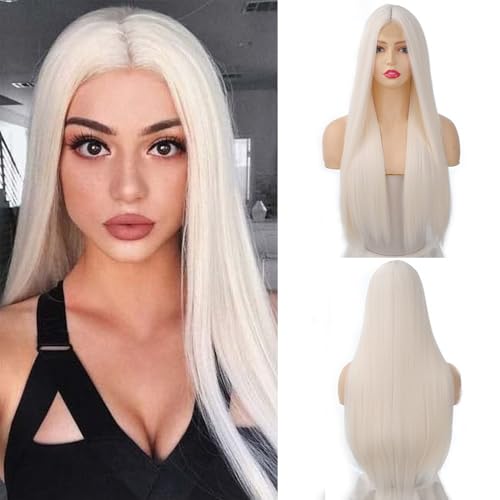 ZYDLMBJL Perücken Echthaar, Perücke Damen Vordere Spitze Mittellanges Glattes Haar Weiß Cosplay Rollenspiel Perücke 70cm(Ash Gray) von ZYDLMBJL