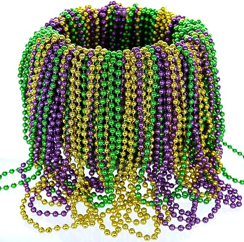 ZYDNANYANG 12 Stück Karneval-Perlen, runde Metallic-Farben in Gold, Grün, Lila, sortierte Perlen-Halskette,Mardi Gras Mardi Gras Halskette Karneval von ZYDNANYANG