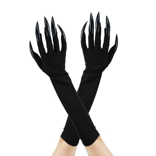 ZYDYRX Halloween Schwarz Langen Nagel Handschuhe Halloween Cosplay Ghost Witch Devil Paw Mardi Gras Party Lange Handschuhe für Damen Herren Erwachsene von ZYDYRX