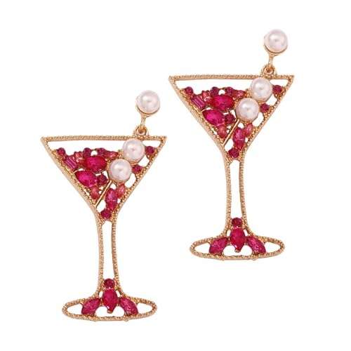 ZYEKIU 1 Paar Ohrringe aus Weinglas Ohrring Perlenohrringe Schmuck WeingläSer Damenohrringe Ohrring FüR Frauen Modische Ohrringe Lustige OhrhäNger Statement Ohrstecker Damenohrring (Rosenrot) von ZYEKIU