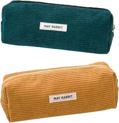 ZYEKIU 2 Stück Stiftemäppchen, Cord Stoff Pencil Case, Waschbar Stiftemäppchen Mäppchen mit Praktischem Reißverschluss Tragbares Federmappe für Teenager Männer Und Frauen (Grün+Gelb) von ZYEKIU