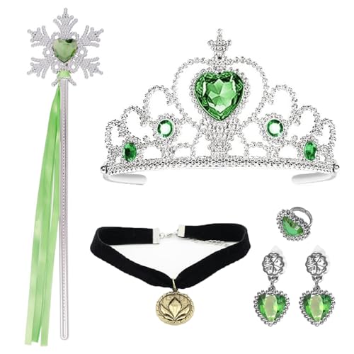 ZYEKIU Schmuckset Mädchen Prinzessin krone Mädchen Prinzessin Krone Zauberstab Kinder 5 Teiliges Set mit Krone, Zauberstab, Halskette und Ohrringen, Geeignet für Mädchens Kostüm als Party Zubehör von ZYEKIU