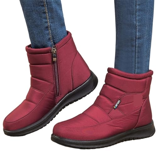 Frauen Stiefel Wasserdicht Schnee Stiefel for Winter Schuhe Frauen Zipper Stiefeletten Winter Botas Halten Warme Weibliche für Damen(Red,38) von ZYFHYU