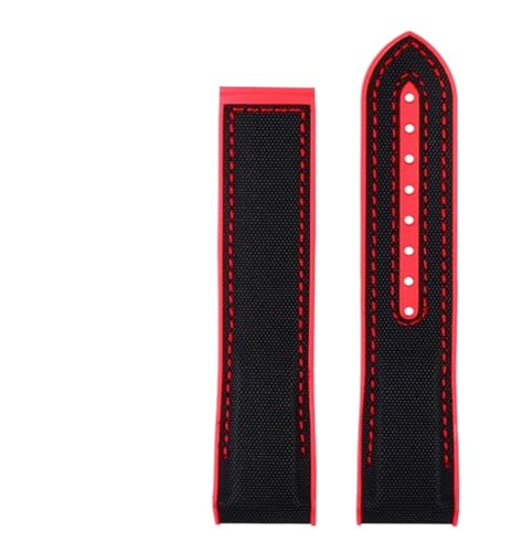 ZYFHYU 20 mm 21 22 Nylon-Gummi-Uhrenarmband for Männer Faltschließe Armband Uhrenzubehör Silikonuhr Uhrenarmband Weichgummi zur Verwendung in Uhren(Black red no buckle,21mm) von ZYFHYU