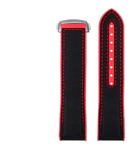 ZYFHYU 20 mm 21 22 Nylon-Gummi-Uhrenarmband for Männer Faltschließe Armband Uhrenzubehör Silikonuhr Uhrenarmband Weichgummi zur Verwendung in Uhren(Black red silver,22mm) von ZYFHYU