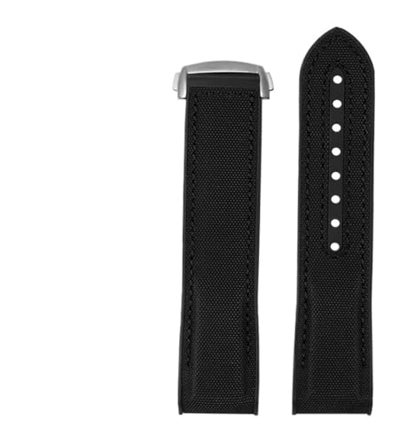 ZYFHYU 20 mm 21 22 Nylon-Gummi-Uhrenarmband for Männer Faltschließe Armband Uhrenzubehör Silikonuhr Uhrenarmband Weichgummi zur Verwendung in Uhren(Black silver,21mm) von ZYFHYU