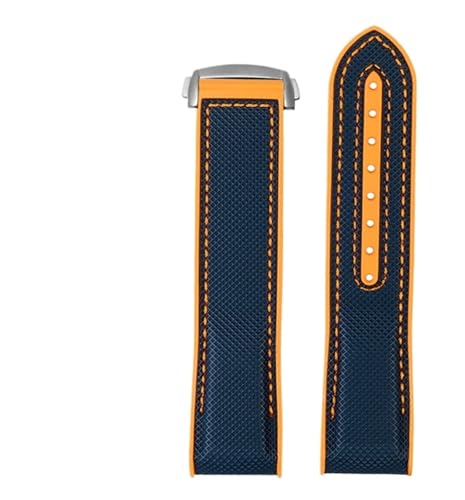 ZYFHYU 20 mm 21 22 Nylon-Gummi-Uhrenarmband for Männer Faltschließe Armband Uhrenzubehör Silikonuhr Uhrenarmband Weichgummi zur Verwendung in Uhren(Blue orange silver,20mm) von ZYFHYU
