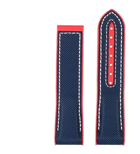 ZYFHYU 20 mm 21 22 Nylon-Gummi-Uhrenarmband for Männer Faltschließe Armband Uhrenzubehör Silikonuhr Uhrenarmband Weichgummi zur Verwendung in Uhren(Blue red no buckle,21mm) von ZYFHYU