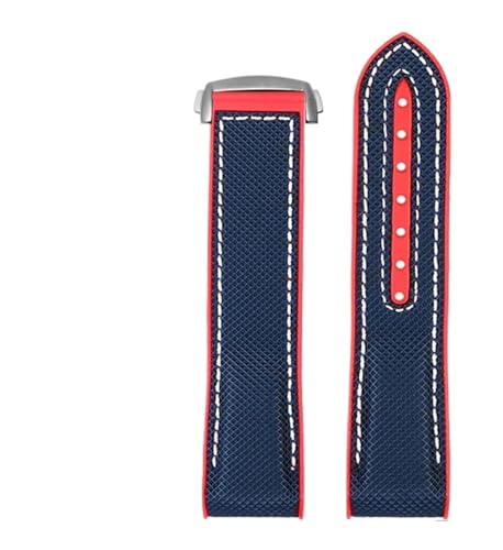 ZYFHYU 20 mm 21 22 Nylon-Gummi-Uhrenarmband for Männer Faltschließe Armband Uhrenzubehör Silikonuhr Uhrenarmband Weichgummi zur Verwendung in Uhren(Blue red silver,22mm) von ZYFHYU