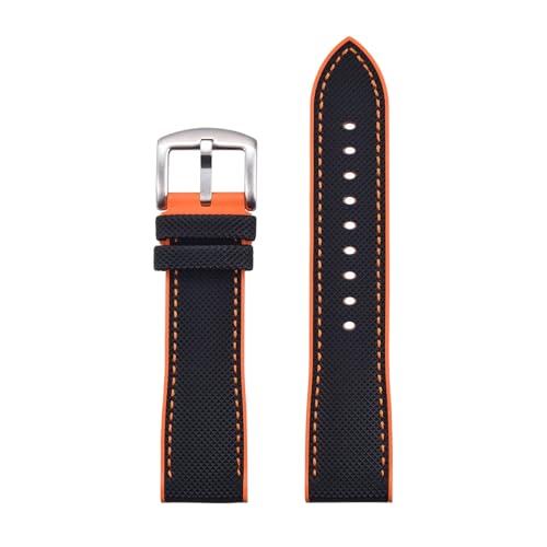 ZYFHYU 20 mm 22 Design Leder Uhrenarmband Fluorkautschuk Weiche Riemen for wasserdichte Uhren Ersatz for Männer Frauen zur Verwendung in Uhren(Black orange,20mm) von ZYFHYU