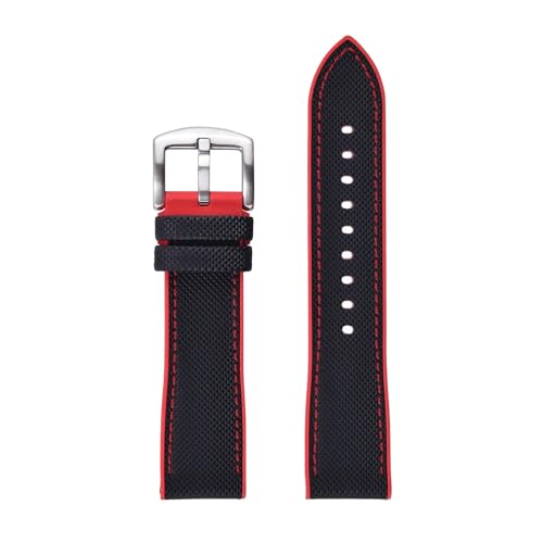 ZYFHYU 20 mm 22 Design Leder Uhrenarmband Fluorkautschuk Weiche Riemen for wasserdichte Uhren Ersatz for Männer Frauen zur Verwendung in Uhren(Black red,20mm) von ZYFHYU