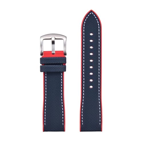 ZYFHYU 20 mm 22 Design Leder Uhrenarmband Fluorkautschuk Weiche Riemen for wasserdichte Uhren Ersatz for Männer Frauen zur Verwendung in Uhren(Blue red,20mm) von ZYFHYU