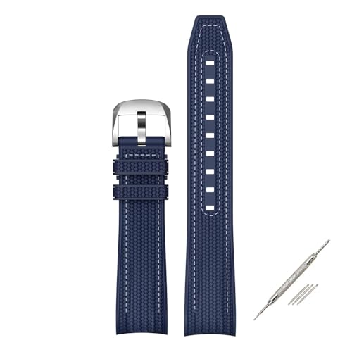 ZYFHYU 20mm Armband for Gelenk Silikonkautschuk Curved End Uhrenarmband Herren Damen Schnellverschluss Sport Gürtel zur Verwendung in Uhren(Dark blue white) von ZYFHYU