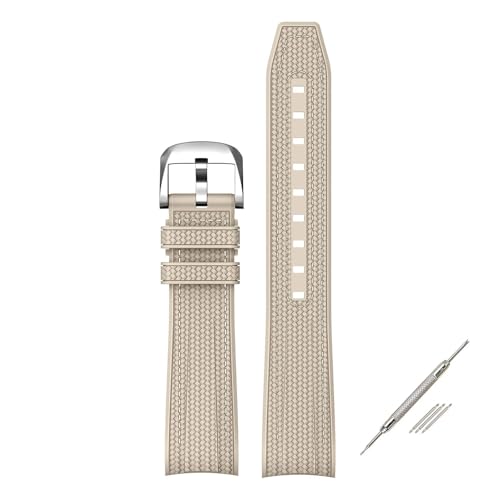 ZYFHYU 20mm Armband for Gelenk Silikonkautschuk Curved End Uhrenarmband Herren Damen Schnellverschluss Sport Gürtel zur Verwendung in Uhren(Khaki white) von ZYFHYU