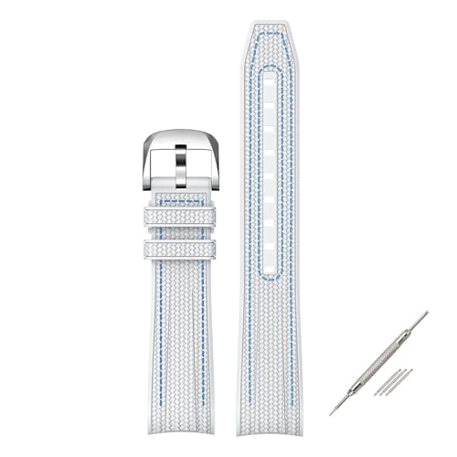 ZYFHYU 20mm Armband for Gelenk Silikonkautschuk Curved End Uhrenarmband Herren Damen Schnellverschluss Sport Gürtel zur Verwendung in Uhren(White blue) von ZYFHYU