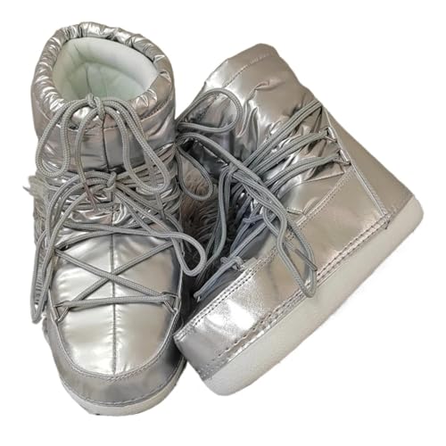 ZYFHYU Damen Schneestiefel Wasserdicht Winter Trend Frau Outdoor Wasserdichte Skistiefel Regenschirm Stoff Schnürstiefeletten mit Plateau für Damen(Silver,41-42(25.5-26cm)) von ZYFHYU