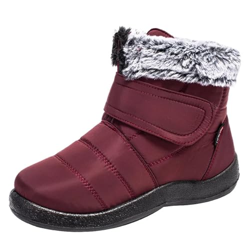 ZYFHYU Damen Stiefel wasserdichte Winterstiefel mit warm halten Stiefeletten Schnee Winterschuhe for Frauen Gummi für Damen(Wine red,40) von ZYFHYU