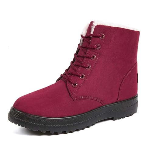 ZYFHYU Damenstiefeletten Schneestiefel Damenschuhe Plateaustiefeletten for Damen Warm halten Damenstiefel Flache Winterschuhe für Damen(Red,41) von ZYFHYU
