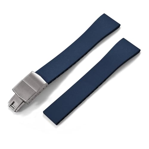 ZYFHYU FKM-Gummi-Uhrenarmband 16 mm 18 19 20 21 22 FKM-Armband Schnellverschluss Schmetterling Silberschnalle zur Verwendung in Uhren(Blue With Buckle,20mmx16mm) von ZYFHYU